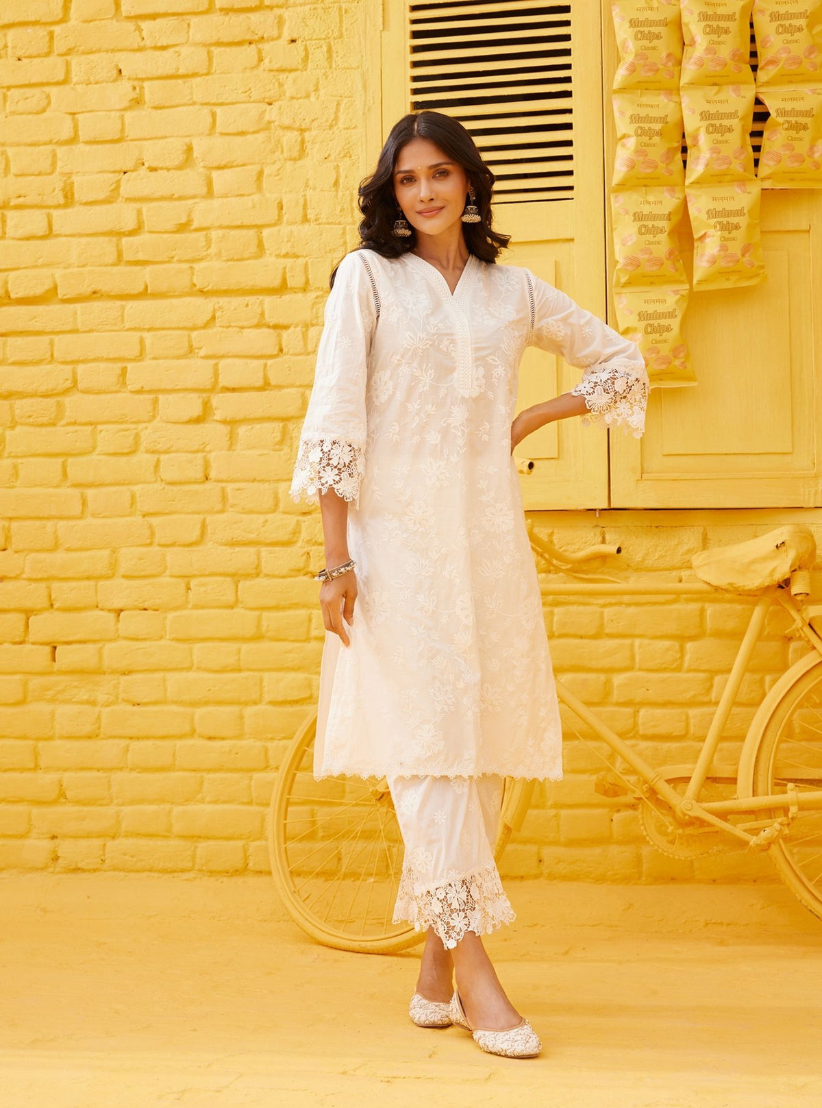 Mulmul Supima Cotton Codli White kurta