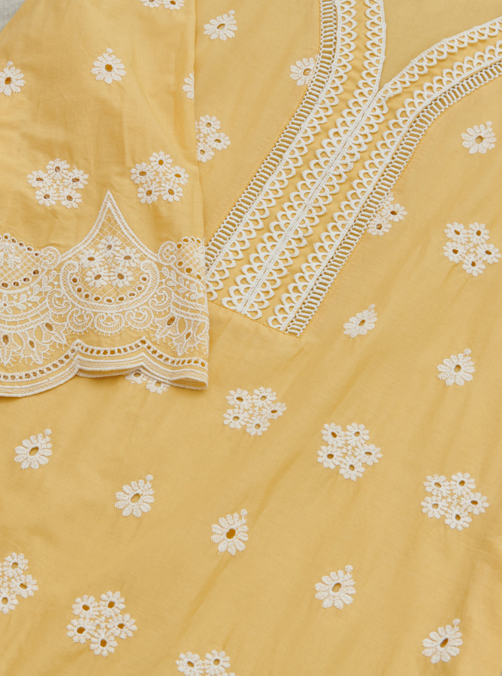 Mulmul Supima Cotton Zuluk Yellow Kurta
