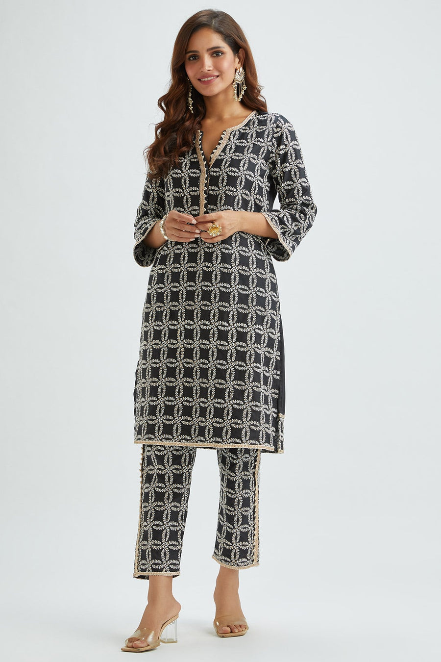 Mulmul Supima Cotton Satari Black kurta