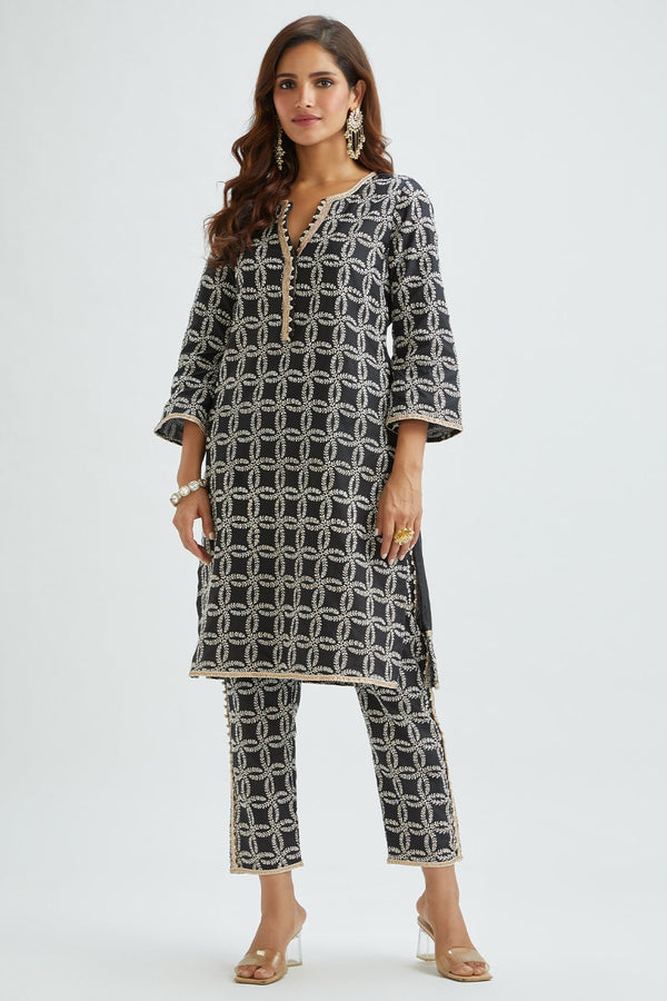 Mumul Supima Satin Brook Black Kurta